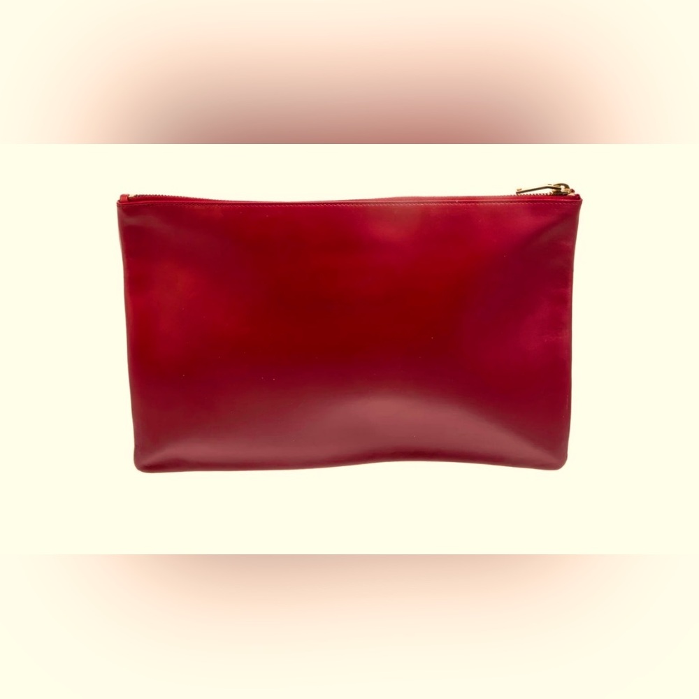Saint Laurent Leather Pouch Cherry Red iPad Case Tablet Case Clutch Zippered Bag - Picture 4 of 9
